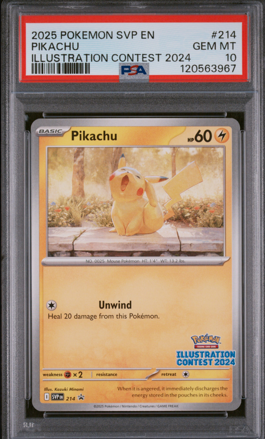 2025 POKEMON SVP EN-SV BLACK STAR PROMO #214 PIKACHU ILLUSTRATION CONTEST 2024 - PSA 10